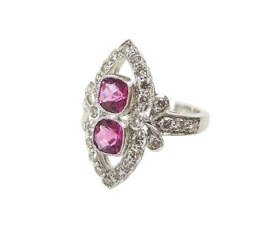 Vintage Style Pink Tourmaline and Diamond Ring
