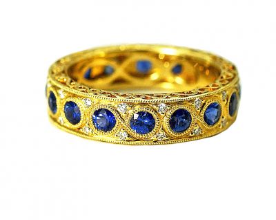 Vintage Style Sapphire and Diamond Eternity Band