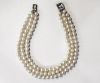 Vintage Triple Strand Cultured Pearl Necklace with Aquamarine Clasp