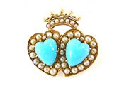 Vintage Turquoise and Pearl Luckenbooth Brooch