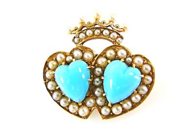 Vintage Turquoise and Pearl Luckenbooth Brooch