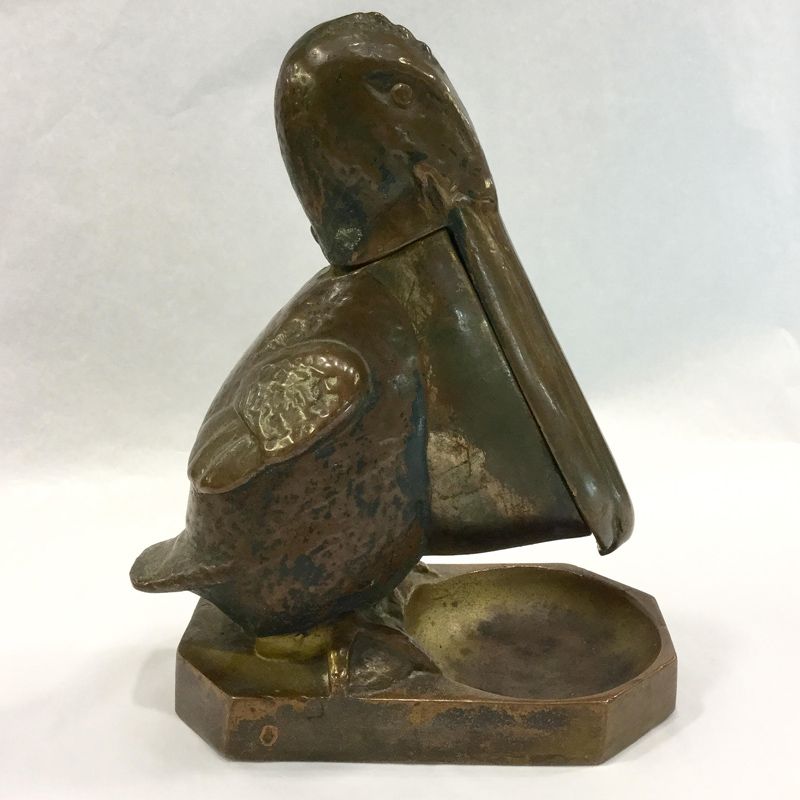 Vintage American Pompeian Bronze Pelican Cigarette & Match Holder
