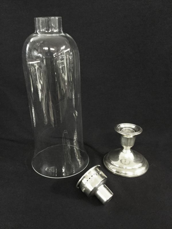 Vintage Birks Sterling Silver Candlesticks with Glass Hurricane Shades