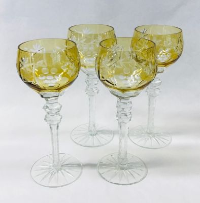 Vintage Bohemian Crystal Hock Wine Glasses