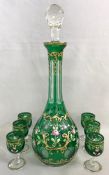 Vintage Bohemian Decanter & Glasses, Mid 20th Century