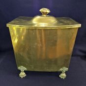 Vintage Brass Coal Scuttle With Original Tin Liner