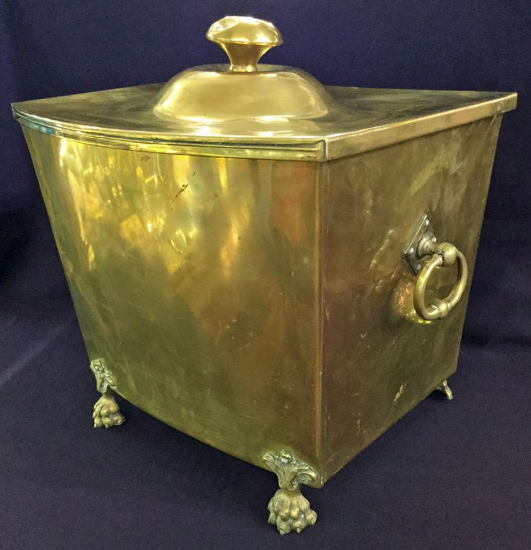 Vintage Brass Coal Scuttle With Original Tin Liner