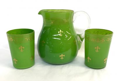 Vintage Cased Glass Jug and Tumblers In Green