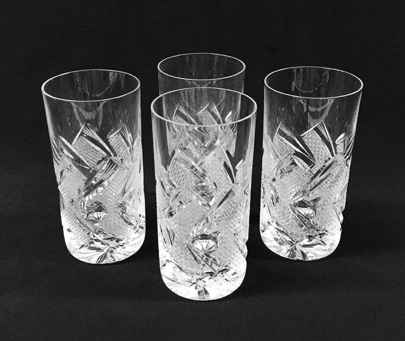 Vintage Cut Crystal Highball Glasses, Czech, Circa 1960s