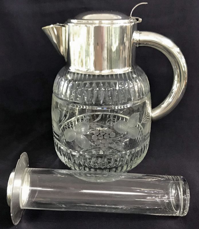 Vintage Cut Crystal Water Jug With Silver Plate Mounts