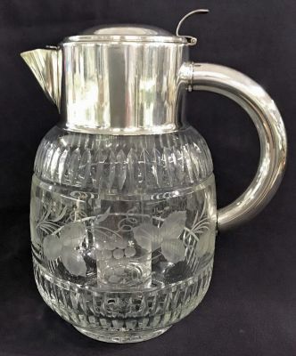 Vintage Cut Crystal Water Jug With Silver Plate Mounts