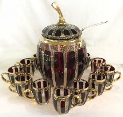 Vintage Czechoslovakian Covered Punch Bowl Set