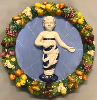 Vintage Della Robbia Christ Child Wall Plaque