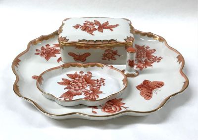 Vintage Hand Painted Hungarian Herend Porcelain Smoking Set