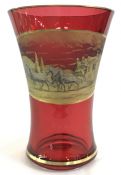 Vintage Hand Painted & Gilded Cranberry Vase