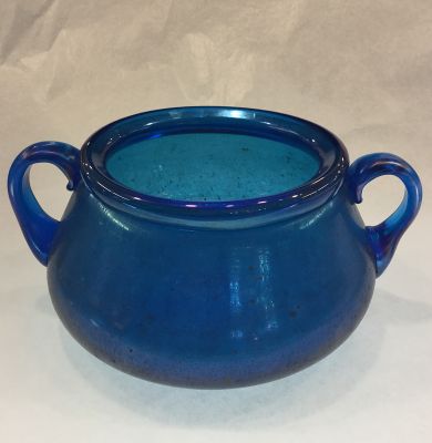 Vintage Iridescent Blue Art Glass Two Handled Bowl
