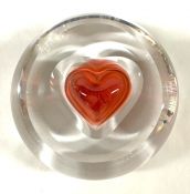 Vintage Moser Rosalin Crystal Paperweight with Rose Coloured Heart