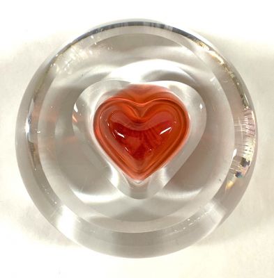 Vintage Moser Rosalin Crystal Paperweight with Rose Coloured Heart