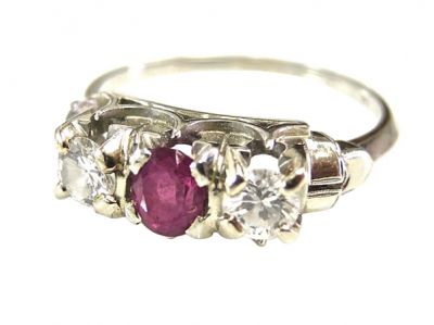 Vintage Pink Sapphire and Diamond Ring