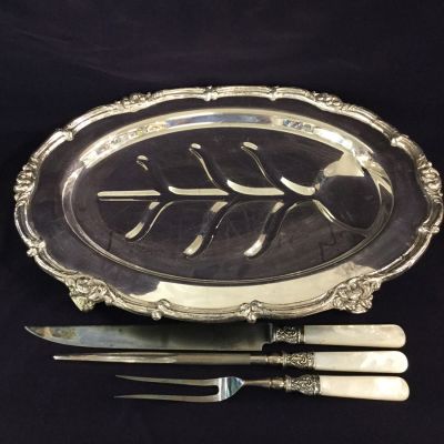 Vintage Platter & Antique Carving Set