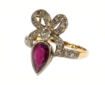 Vintage Ruby and Diamond Ribbon Bow Ring