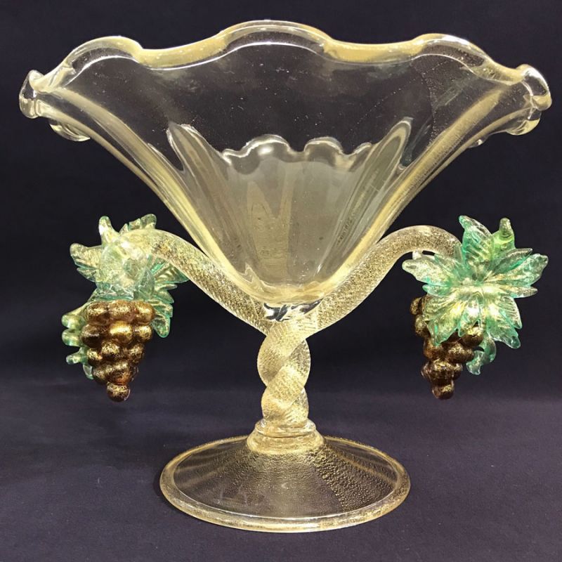 Vintage Salviati Murano Centrepiece Pedestal Bowl With Matching