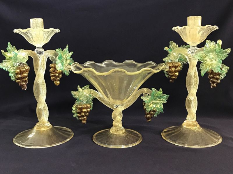 Vintage Salviati Murano Centrepiece Pedestal Bowl With Matching