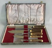 Vintage Sheffield Steel 6 Piece Carving Set With Stag Handles