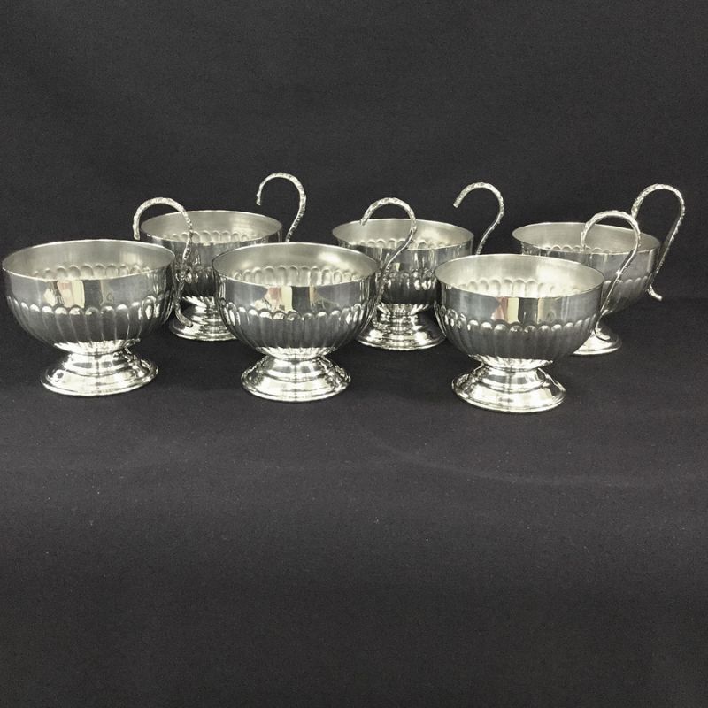 Vintage Silver Plate Punch Bowl, Ladle & Cups