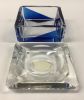 Vintage Val St. Lambert Blue and Clear Crystal Cigarette Box/Ashtray
