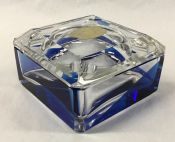 Vintage Val St. Lambert Blue and Clear Crystal Cigarette Box/Ashtray