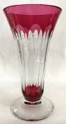 Vintage Val St. Lambert Cranberry To Clear Cut Crystal Trumpet Vase