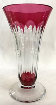 Vintage Val St. Lambert Cranberry To Clear Cut Crystal Trumpet Vase