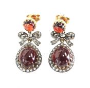 Vintage Garnet Bow Motif Drop Earrings
