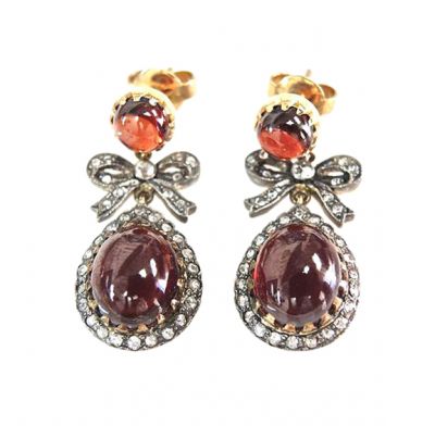 Vintage Garnet Bow Motif Drop Earrings