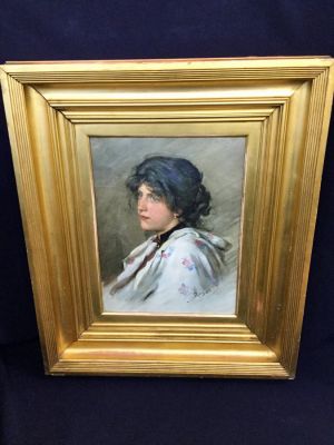 Watercolour Portrait Of A Lady, Signed Alessandro Zezzos