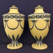 Wedgwood Yellow Dip Jasperware Covered Urns