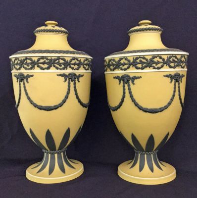 Wedgwood Yellow Dip Jasperware Covered Urns