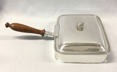 Welsh Rarebit Server In Silver Plate With A Mahogany Handle