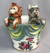 Whimsical Meissen Jardiniere Of Two Dogs In A Basket
