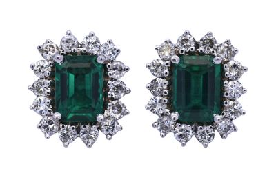 2.12ct Lab Grown Emerald and Diamond 14kt Earrings