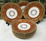 Acid-Etched Gold & Orange Border Elite Works Limoges Service Plates