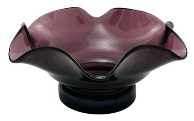 Amethyst Glass Ruffled Edge Centrepiece Bowl