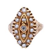 Antique .04ct Diamond and Pearl 15kt Ring