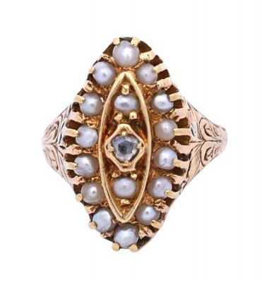 Antique .04ct Diamond and Pearl 15kt Ring