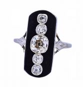 Antique Art Deco .81ct Diamond and Onyx 18kt Ring