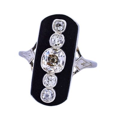 Antique Art Deco .81ct Diamond and Onyx 18kt Ring