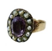 Antique .86ct Amethyst and Seed Pearl 9kt Ring