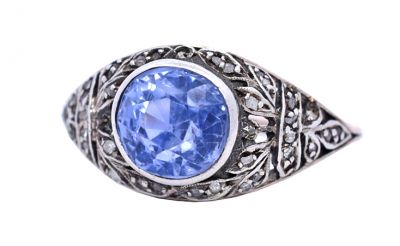 Antique 3.66ct Purple Sapphire Silver and 10kt Ring