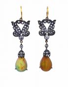 Antique 5.32ct Opal and Diamond Earrings